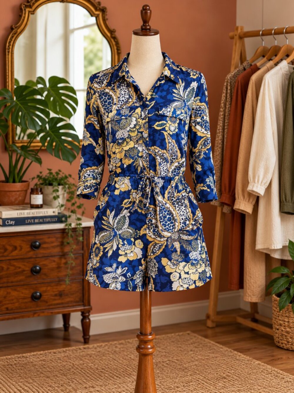 Floral Blue and Gold Jumpsuit